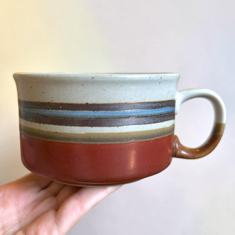 Vintage Otagiri Japan Stoneware Soup Mug EarthTone Striped Speckled STAMPED 16oz